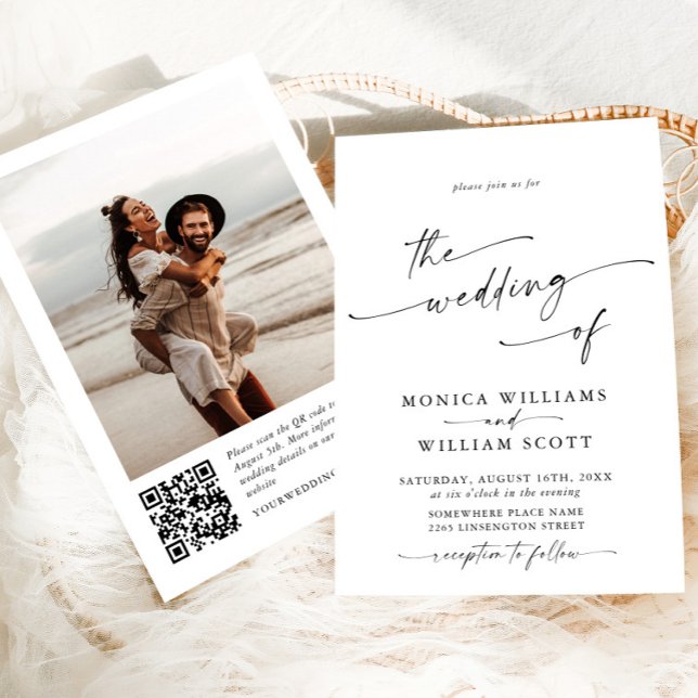 Convites FOTO Elegante de Casamento de Caligrafia Minimalis (Criador carregado)