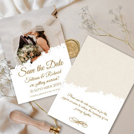 Convites Foto Elegante e Script Dourado Salvar o Casamento