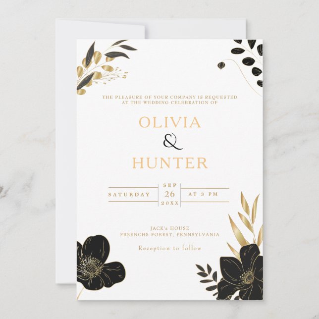 Convites Foto Elegante mínima Dourada e branca do luxo (Frente)