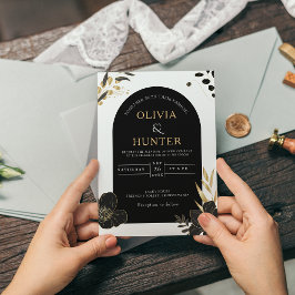 Convites Foto Elegante Mínima Floral Branca e Preta Moderna