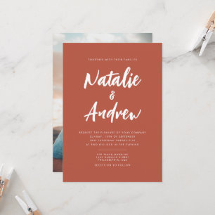 Convites Foto Elegante Mínimalista Script Misty Burnt Orang