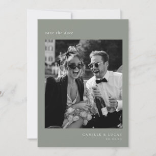 Convites Foto Elegante Minimalista Verde Sage Salve a data