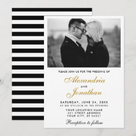 Convites Foto Elegante Moderna com Casamento Dourado BW
