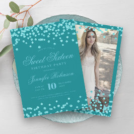 Convites Foto Elegante Turquoise Confetti Sweet 16