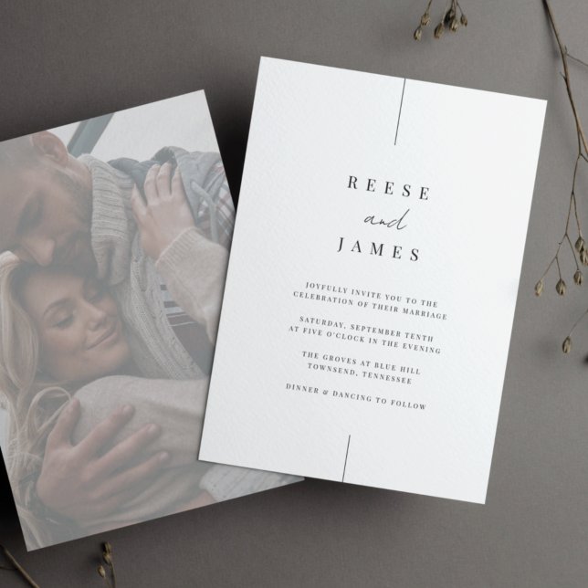 Convites Foto em linha desbotada | Casamento mínimo moderno (Modern minimalist wedding invitation)