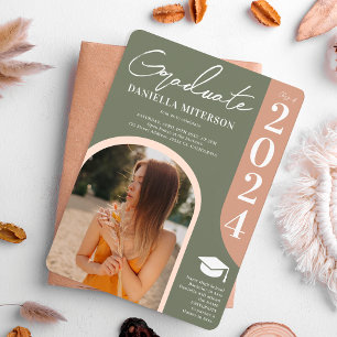 Convites Foto em negrito 2023 Graduação cor-de-rosa verde-a