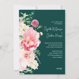 Convites Foto Emerald Blush Dark Moody Script Floral