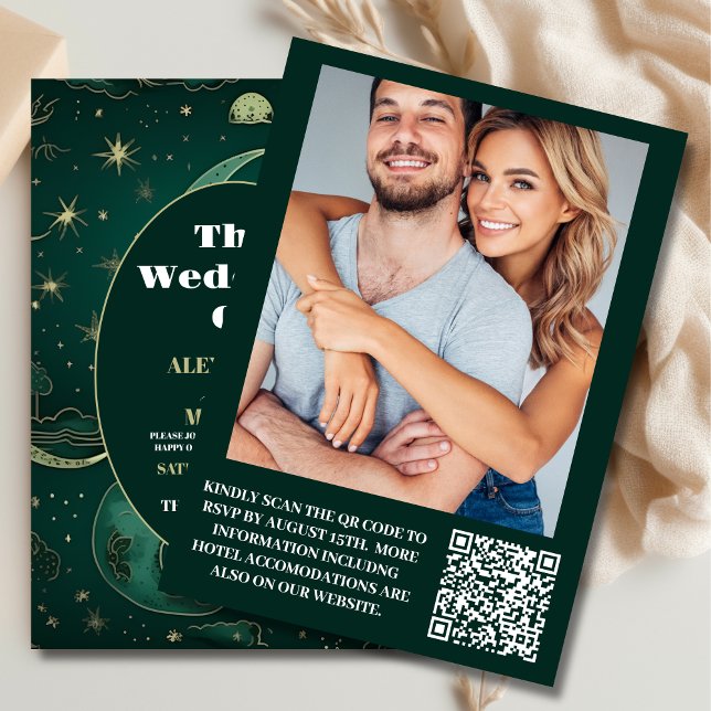 Convites Foto: Emerald Green Dourado Casamento Celestial (Criador carregado)