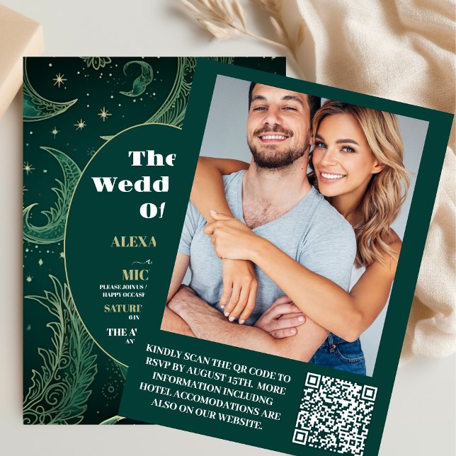 Convites Foto: Emerald Green Dourado Casamento Celestial (Criador carregado)