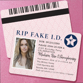 Convites Foto engraçada de 21º aniversário com RIP Fake ID