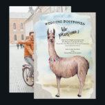 Convites Foto engraçada de casamento de lhama adiada mudanç<br><div class="desc">Adicione um pouco de leveza divertida à situação com uma lhama engraçada que diz "sem prollamas". Design em aquarela com lhama fofa e adorável. Adicione uma foto divertida de noivado ou do casal na parte de trás. Altere o texto para outros eventos. Também pode ser usado para nova data, atualização...</div>