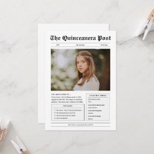 Convites Foto engraçada do jornal preto e branco Quinceaner