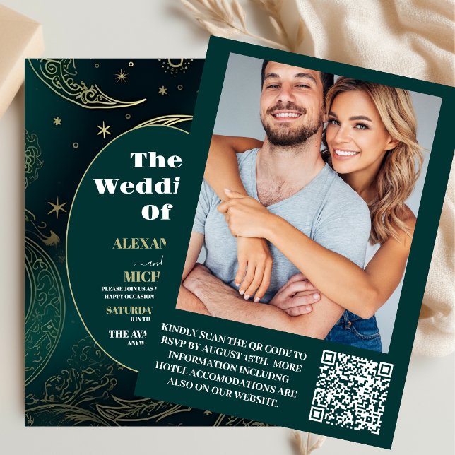 Convites Foto Esmeralda Dourado Celestial Casamento (Criador carregado)