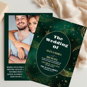 Convites Foto Esmeralda Verde Dourado Celestial Casamento