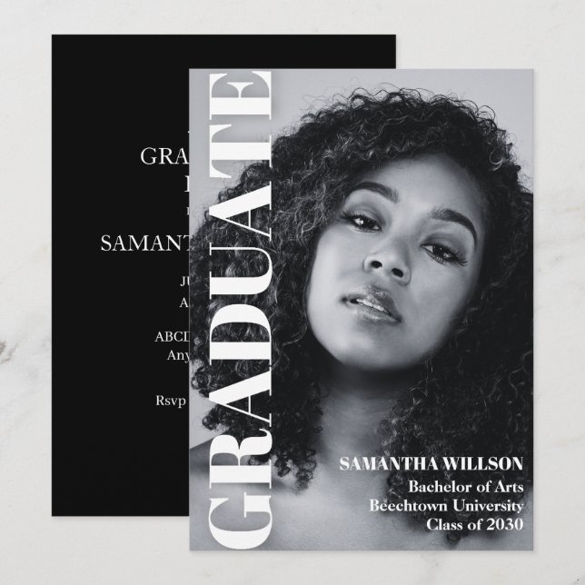 Convites Foto estética de graduação (Frente/Verso)