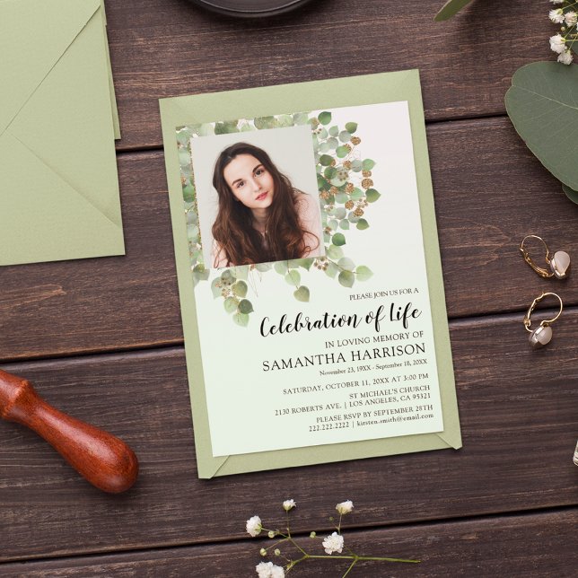 Convites Foto Eucalyptus Celebração Funeral da Vida (Criador carregado)