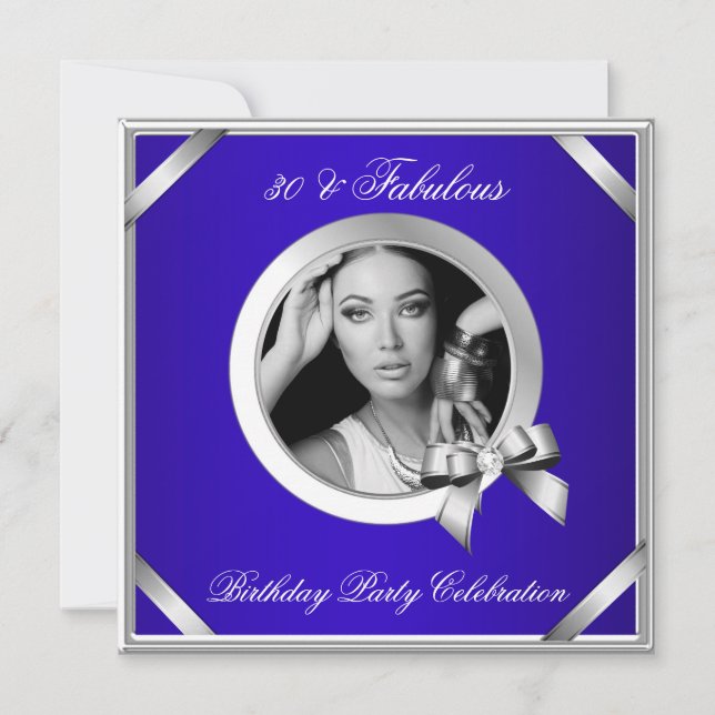 Convites Foto Fabulosa 30 Real Blue Diamond Silver (Frente)