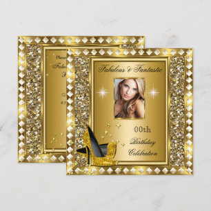 Convites Foto fabulosa, Dourada Glitz Glam Hollywood Aniver