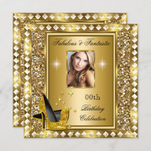 Convites Foto fabulosa, Dourada Glitz Glam Hollywood Aniver
