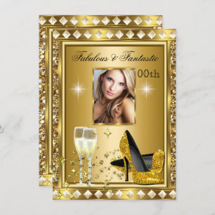 Convites Foto fabulosa, Dourada Glitz Glam Hollywood Aniver