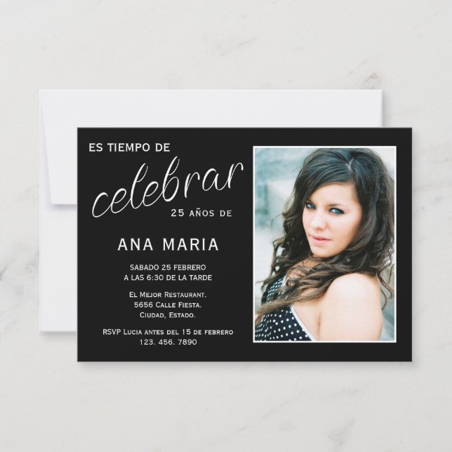 Convites Foto Feminina de Aniversário em Espanhol (Frente)