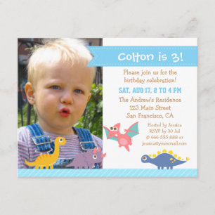 Convites Foto: Festa de aniversário de Dinossauro Colorido