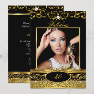Convites Foto Festa de aniversário Floral Dourada Fabulosa