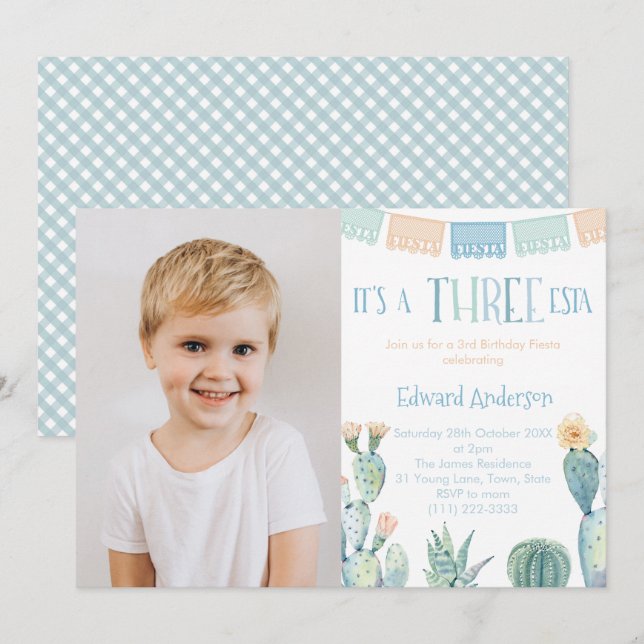 Convites Foto Fiesta do aniversário de 3 anos do partido Tr (Frente/Verso)