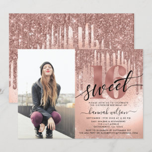 Convites Foto fina e brilhante Rosa Gold Sweet 16