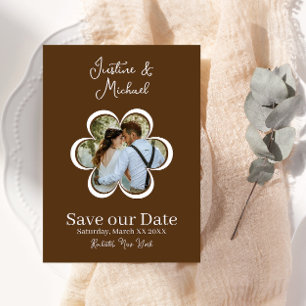 Convites Foto Flor Retro Marrom de Casamento Save the Date