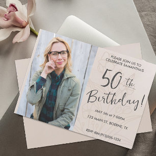 Convites Foto Floral Boho Aniversário de 50 anos