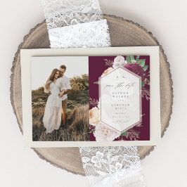 Convites Foto Floral Botânica de Casamento Save the Date