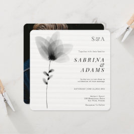 Convites Foto Floral Branco Branco Chic Casamento Monograma