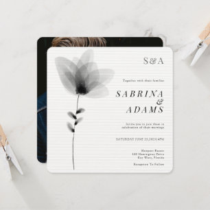 Convites Foto Floral Branco Branco Chic Casamento Monograma