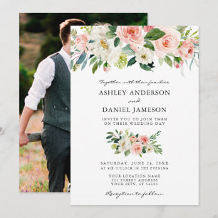 Convites Foto Floral Cor d'Água De Casamento Rosa