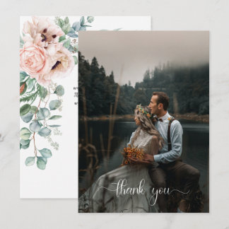 Convites Foto Floral Cor-de-rosa Blush Ivory Obrigado