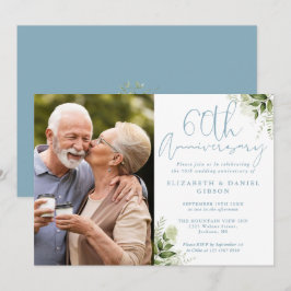 Convites Foto floral de greenery para aniversário de 60 ano