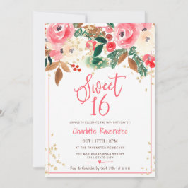 Convites Foto floral de Natal de inverno Aquarela Doce 16