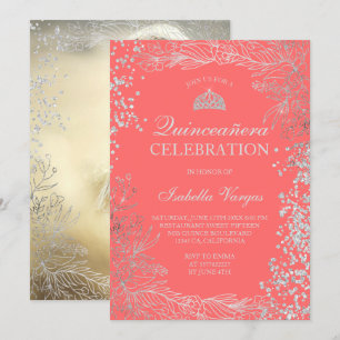 Convites Foto floral de prata Tiara Quinceañera
