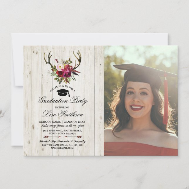 Convites Foto floral do veado dos Antlers da festa de (Frente)