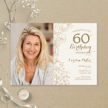 Convites Foto Floral Dourada Elegante 60º Aniversário<br><div class="desc">Dourado e marfim creme floral 60º convite de aniversário com sua foto na frente do cartão. Design minimalista moderno com desenhos botânicos em destaque, folha de ouro falsa e letra de script de tipografia. Simples trendy convida cartão perfeito para uma festa de na moda. Pode ser personalizado para qualquer idade....</div>