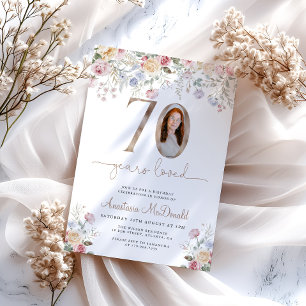 Convites Foto Floral Elegante Aniversário de 70 anos