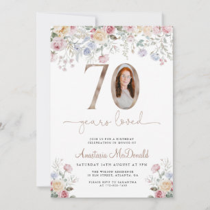 Convites Foto Floral Elegante Aniversário de 70 anos