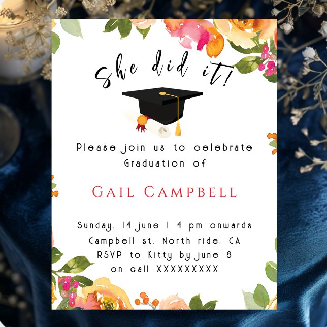 Convites Foto floral em aquarela rosa e pêssego (Criador carregado)