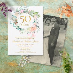 Convites Foto Floral Garland de Casamento de 50 anos