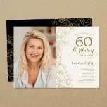 Convites Foto Floral Preta Dourada Elegante 60º Aniversário<br><div class="desc">Dourado convite de aniversário floral preto 60º com sua foto na frente do cartão. Design minimalista moderno com desenhos botânicos em destaque, folha de ouro falsa e letra de script de tipografia. Simples trendy convida cartão perfeito para uma festa de na moda. Pode ser personalizado para qualquer idade. Impressos convites...</div>