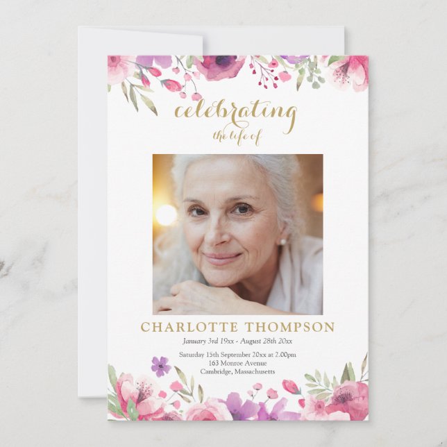 Convites Foto Floral - Programa de Ordem Funeral de Serviço (Frente)