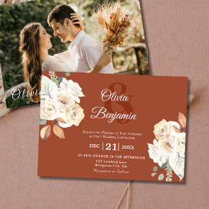Convites Foto Floral Rustic Foto Queimada Casamento Laranja
