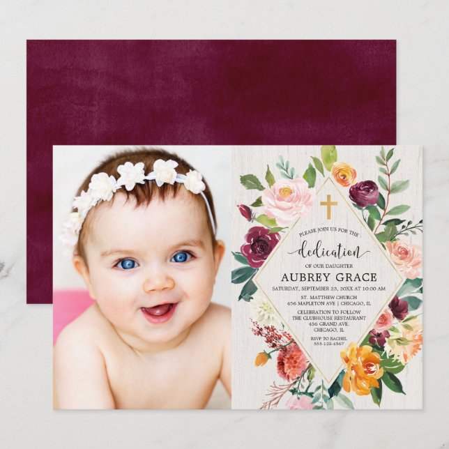 Convites Foto floral rústica da dedicação da aguarela da (Frente/Verso)