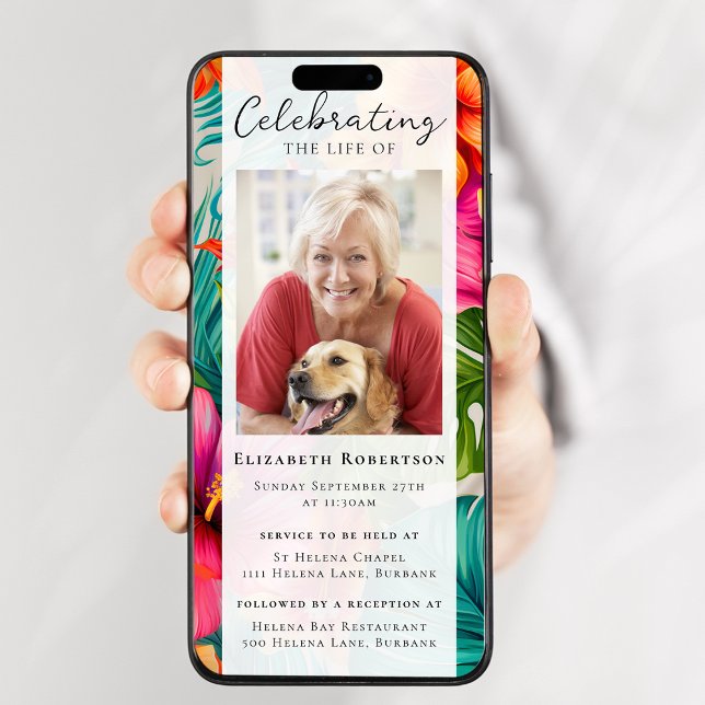 Convites Foto Floral Tropical Evite Digital Funeral (Criador carregado)